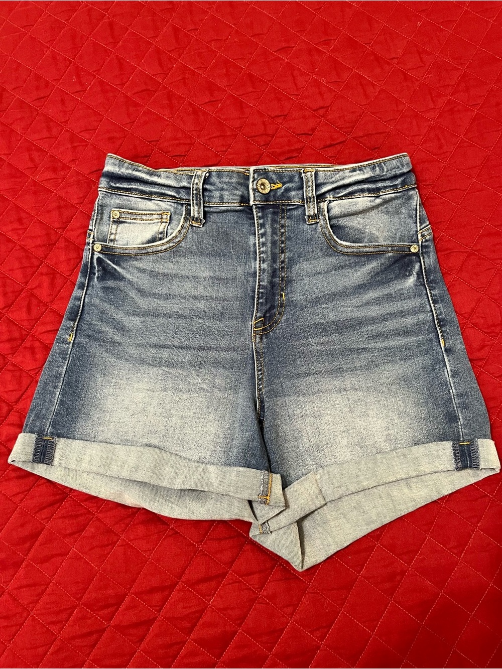 Ariya Mid Wash Rolled Hem Denim Shorts - Blue